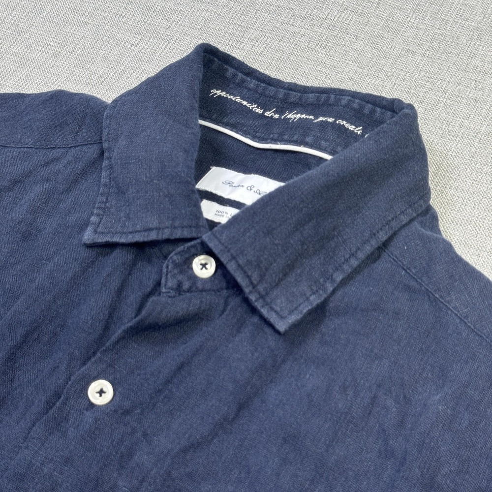 Porter & Ash Linen Shirt Mens Medium Blue Button-Up Short Sleeve Lightweight